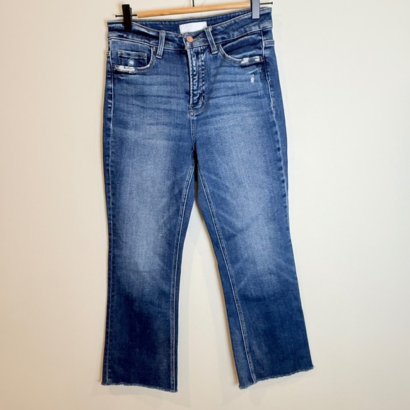 Denim - Womens Denim Jeans High Rise Cropped Bootcut Distressed Medium Wash Size 28